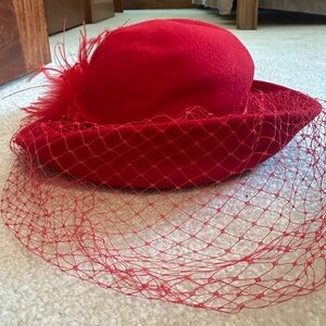 Vintage Mr Charles Elegant Red Feathered Hat
